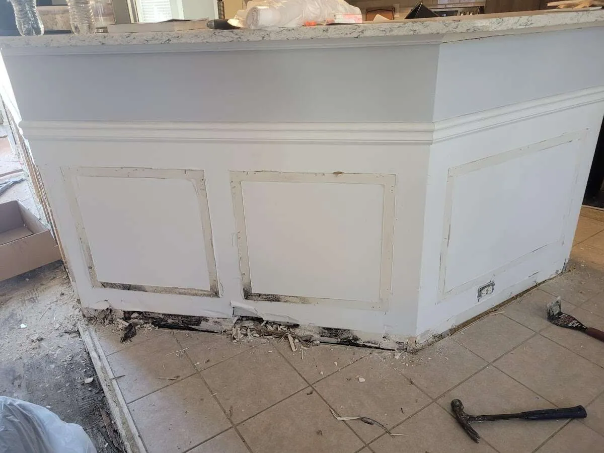 Water damage and mold on kitchen during Storm Damage Restoration in Arcata